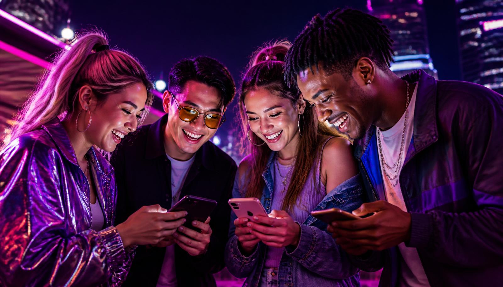 Amigos descobrindo produtos juntos no celular