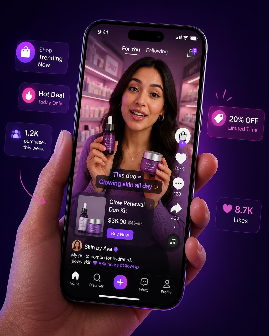 Feed de vídeos da Mira em um celular